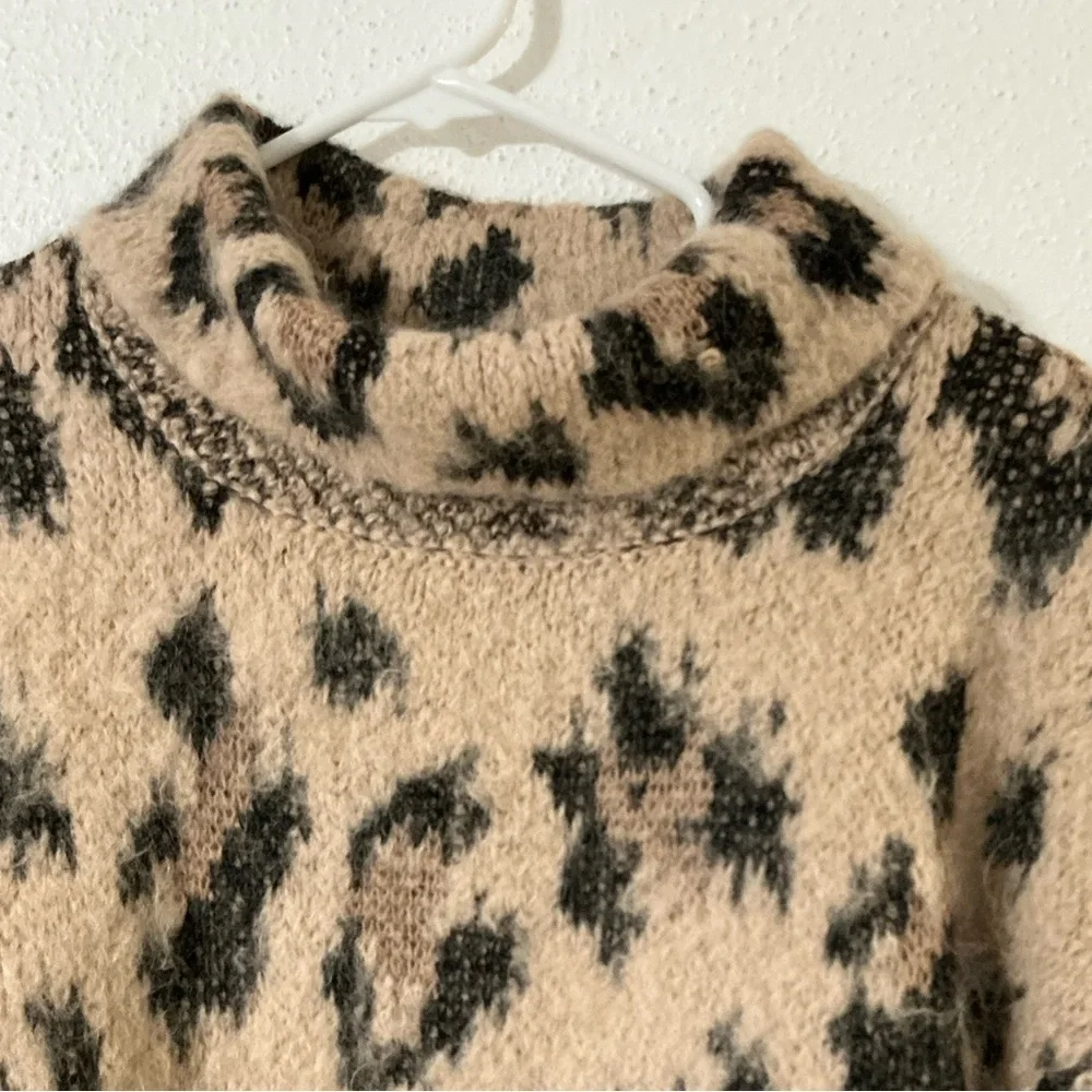 Kate Spade Leopard Print Chunky Sweater Alpaca Wool Oversized Mock Neck | XL
